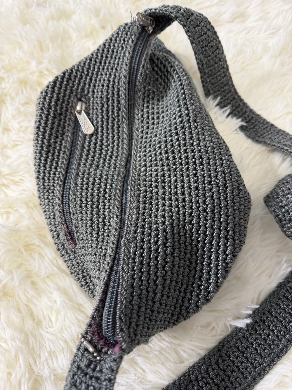 The Sak Gray Crochet Shoulder Bag – Boho Woven Crossbody Beach summer Retro - Picture 6 of 9